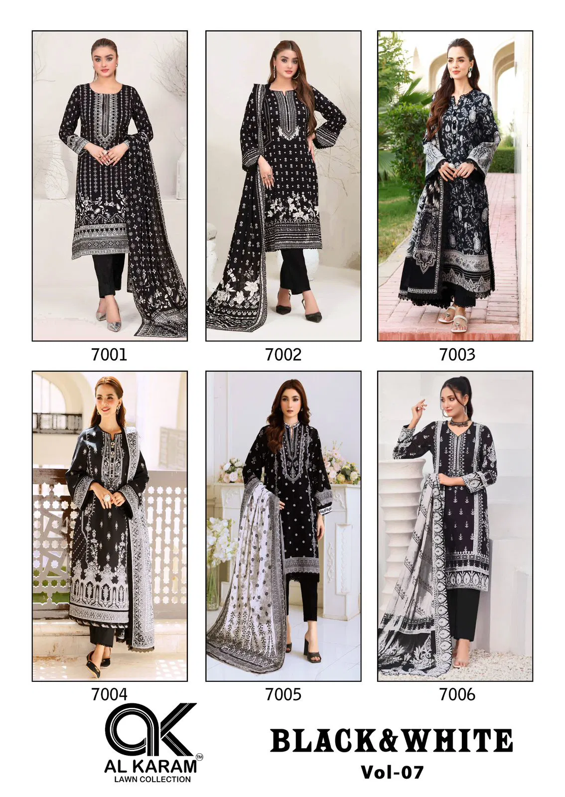 Black & White Vol 7 By Al Karam Cambrice Cotton Dress Material Orders In India